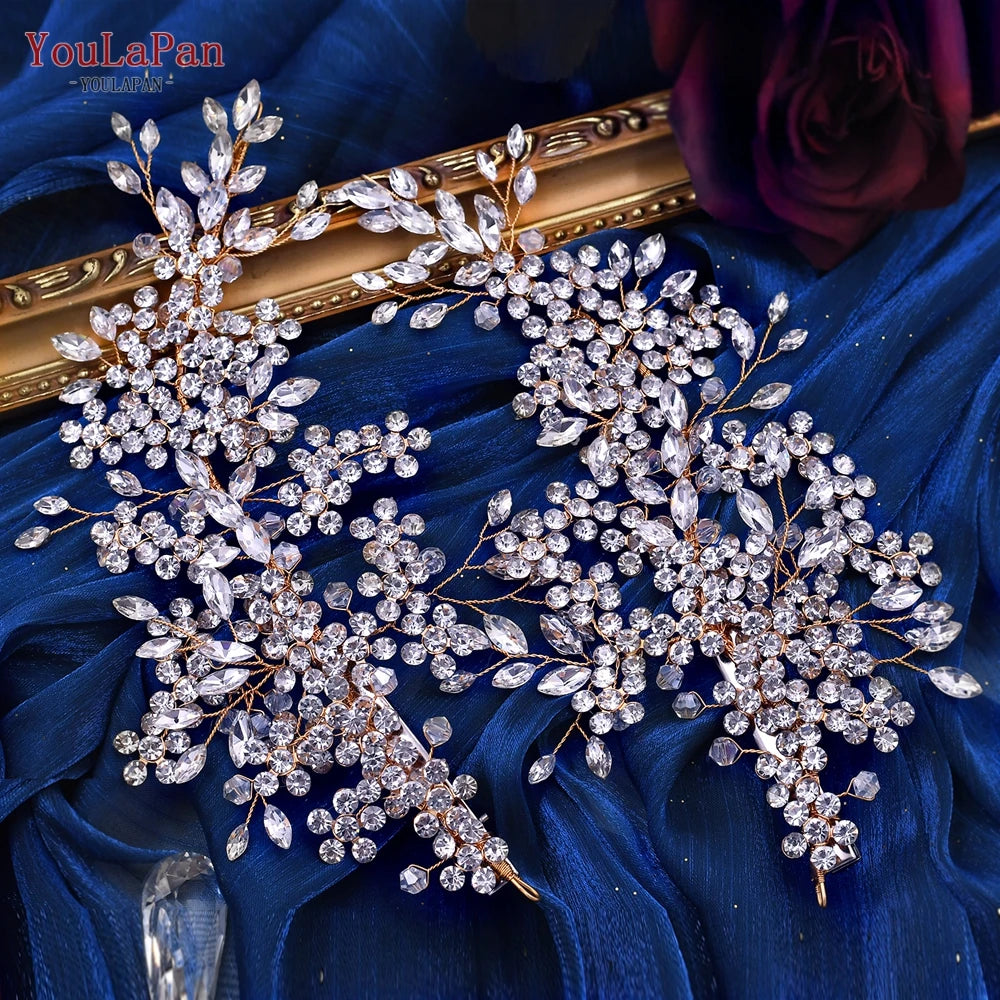 Luxury Crystal Bridal Headpiece Floral Wedding Hair Vine Clip Party Prom Hair Jewelry Brides Hair Accessories - EUFASHIONBAGS