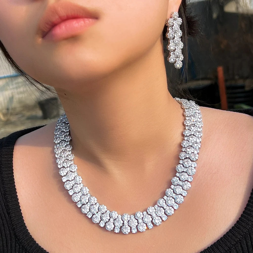 Glamorous Full Cubic Zirconia Pave Round Big Luxury Chunky Wedding Party Necklace Bridal Pageant Jewelry Sets - EUFASHIONBAGS