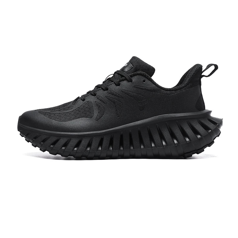 Stylish Black and White Chunky Sneakers with Unique Ribbed Sole, Trendy Running Shoes for Men and men - EUFASHIONBAGS