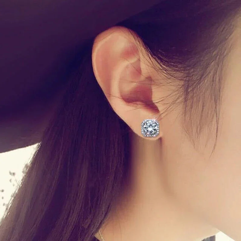 Dazzling Stud Earrings Simple Stylish Ear Piercing Accessories with Shiny Cubic Zirconia Exquisite Women Wedding Jewelry - EUFASHIONBAGS