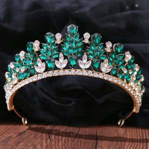 Baroque Luxury Queen Green Crystal Crown Flower Bridal Tiaras Women Princess Pageant Diadem Headpieces Wedding Hair Accessories