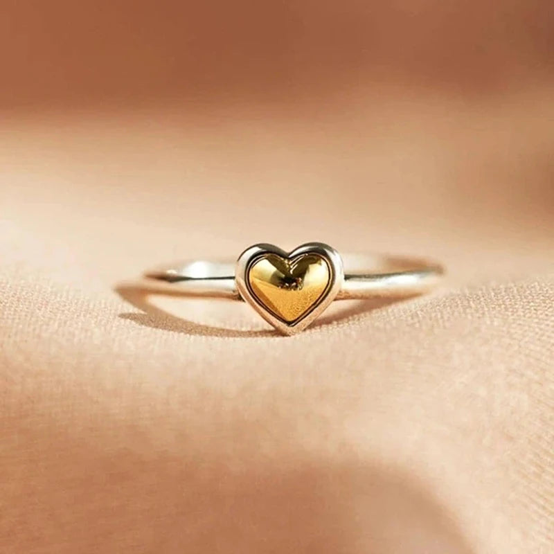 Heart Rings for Women Metal Two Tone Love Rings Eternity Wedding Band Accessories Modern Fashion Female Jewelry Dropship