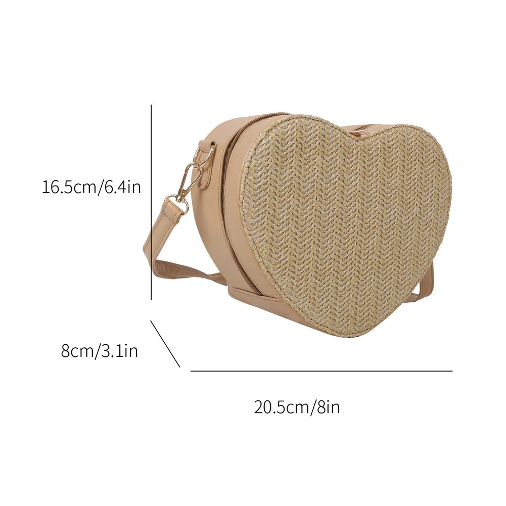 Love Heart Shaped Straw Bag for Women Shoulder Messenger Bags Luxury Designer Handbag Tote Summer Beach Vacation Bolsas 2023 - EUFASHIONBAGS