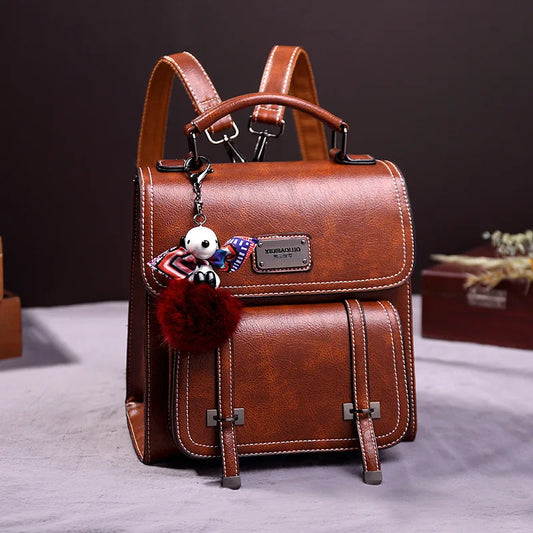 Vintage Women's Backpack New PU Leather Girls Shoulder Bag Multifunctional Large Crossbody Bags Student Backpacks