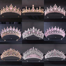 Cargar imagen en el visor de la galería, Pink Crystal Tiaras And Crowns For Women Bride Pink Rhinestone Prom Diadem Crown Tiara Bridal Wedding Hair Accessories Jewelry