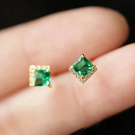 White/Green Princess CZ Stud Earrings for Women Dainty Temperament Female Earrings Luxury Trendy Jewelry