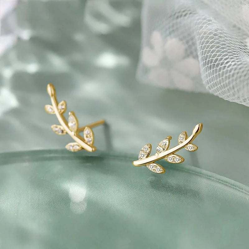 Fashion Fresh Olive Branch Leaf Earrings Stud Silver Color/Gold Color Exquisite Piercing Earrings for Women Chic Jewelry