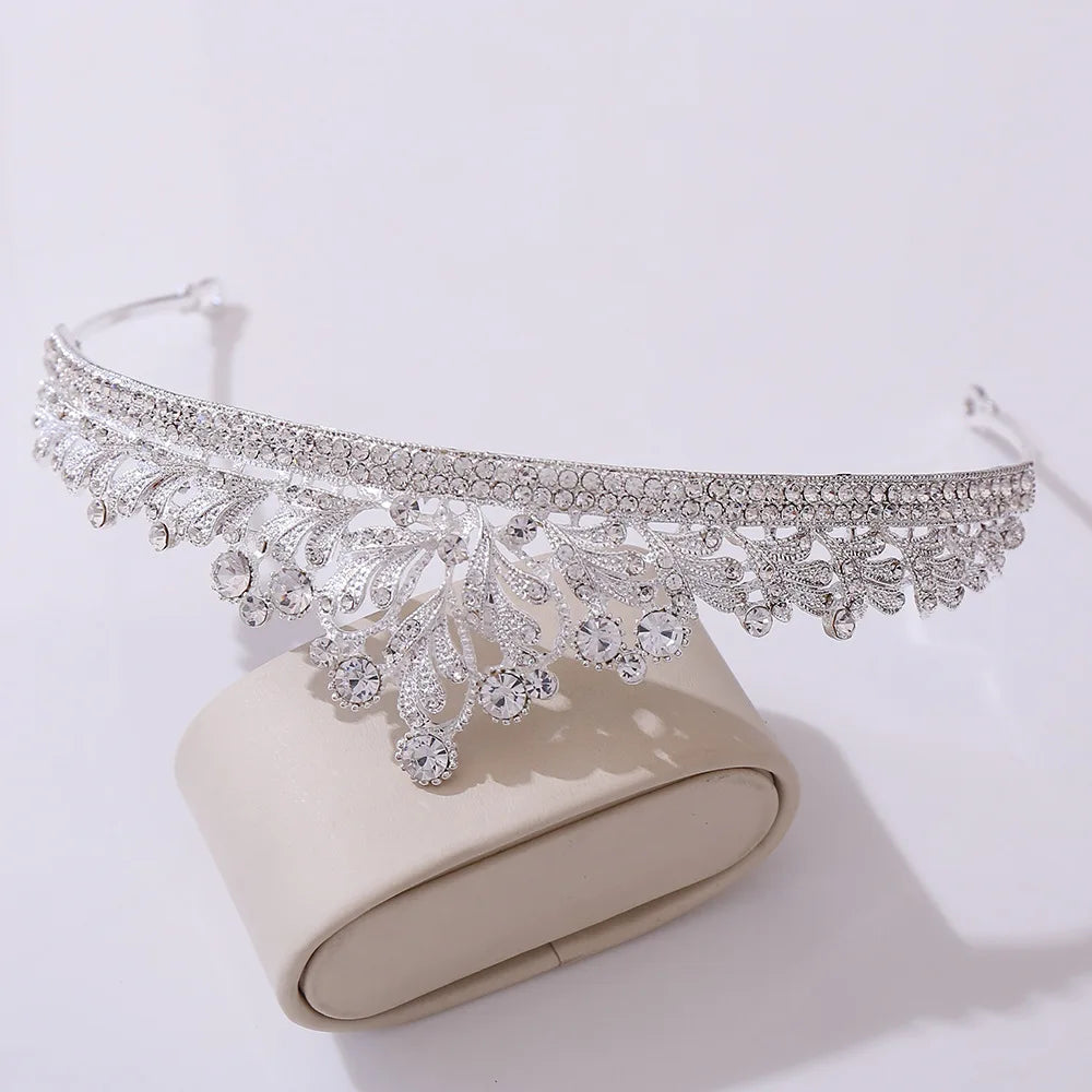 Fashion Silver Color Purple Crystal Leaf Bridal Tiara Crown Rhinestone Pageant Diadem Collares Headband Wedding Hair Accessories - EUFASHIONBAGS