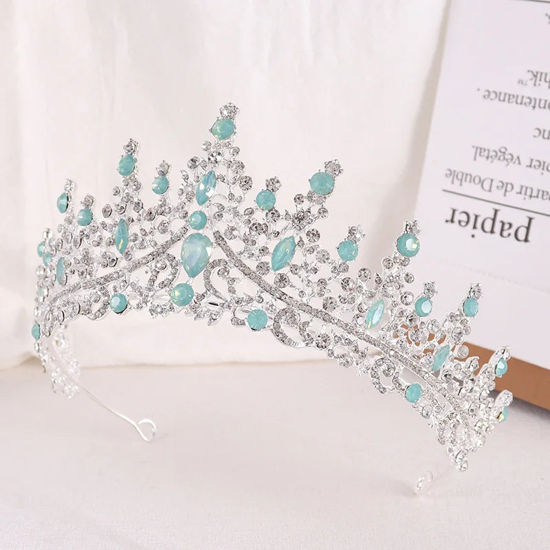 Baroque Princess Queen Opal Crystal Bridal Tiaras Crowns Luxury Elegant Headwear Diadem Wedding Hair Dress Jewelry Accessories - EUFASHIONBAGS