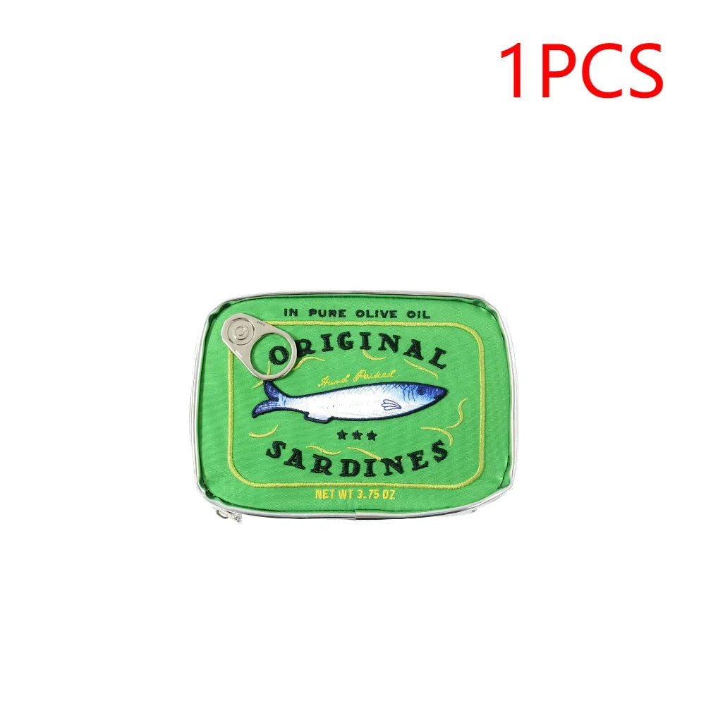 Canned Sardines Bath Women Travel Cosmetic Bag Cute Toiletry Bag Portable Zipper Soft Creative Makeup Bags Storage Case Weekend