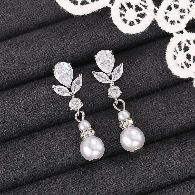 Graceful Imitation Pearl Drop Earrings with Sparkling Cubic Zirconia Chic Ear Accessories for Wedding Charm Daily Jewelry - EUFASHIONBAGS