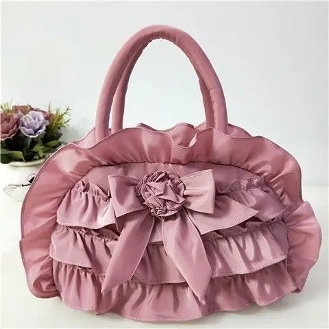 Gothic Purple Y2k Hand Bag Women New Dark Lolita Soft Chic Handle Purse Female Vintage Flower Cute Mini Bag Bolso Mujer