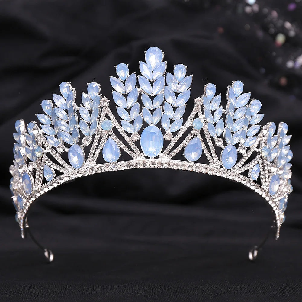 Different Style Silver Color Blue Opal Crystal Bridal Tiaras Crown Rhinestone Pageant Prom Diadem Wedding Hair Dress Accessories - EUFASHIONBAGS