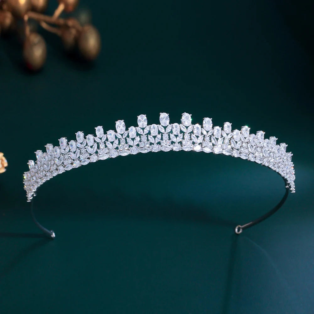 Shiny Cubic Zirconia Flower Leaf Shape ELegant Luxury Headpiece Bridal Tiara Crown for Wedding Hair Accessories - EUFASHIONBAGS