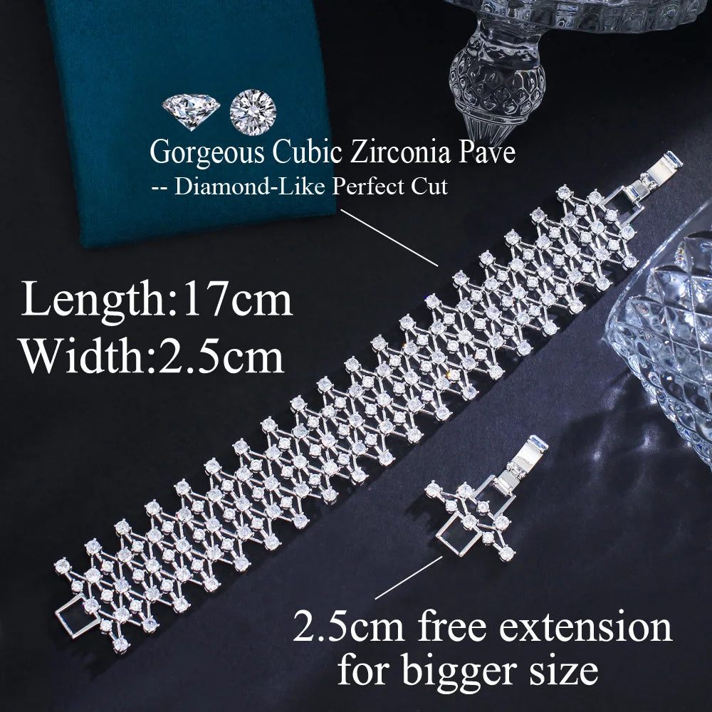 Super Shiny Round Multiple Cubic Zirconia Paved Wide Big Tennis CZ Bracelets for Women Wedding Prom Jewellery - EUFASHIONBAGS