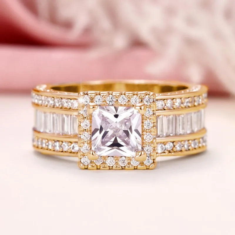 Classic Design Women Rings for Engagement Wedding Luxury Princess Square Cubic Zirconia Sparkling Bridal Rings Jewelry