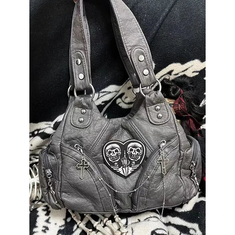 Y2K Women Shoulder Bags Fashion Trend Retro Soft PU Chains Tote Bags LA High Street Moto Style Messenger Bolso Mujer - EUFASHIONBAGS