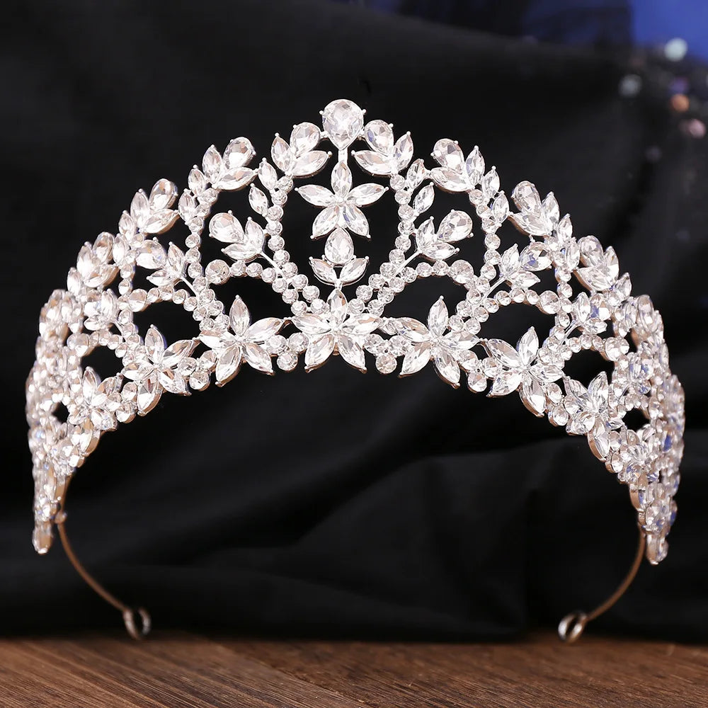 Vintage Baroque Style Rhinestone Bridal Leaf Crystal Crown Wedding Headdress Floral Diadem Party Accessories Pageant Queen Tiara