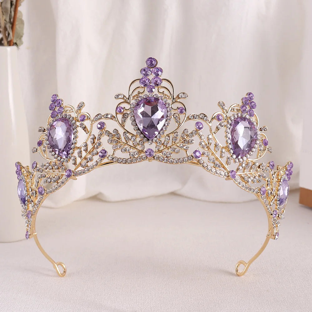 Purple Crystal Bride Wedding Crown Baroque Headdress Bridal Tiaras Crowns Women Headwear Party Wedding Hair Jewelry Accessories - EUFASHIONBAGS