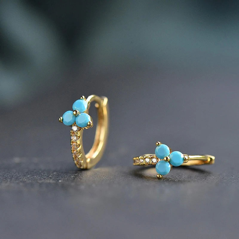 Blue Flower Design Hoop Earrings for Women Newly Designed Dainty Girls Ear Accessories Fancy Gift Luxury Fashion Jewelry