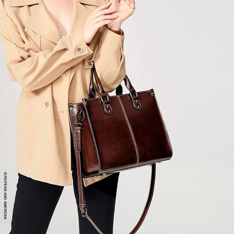 Genuine Leather Women's Tote Bag Vintage Luxury Designer Women Crossbody Shoulder Bag