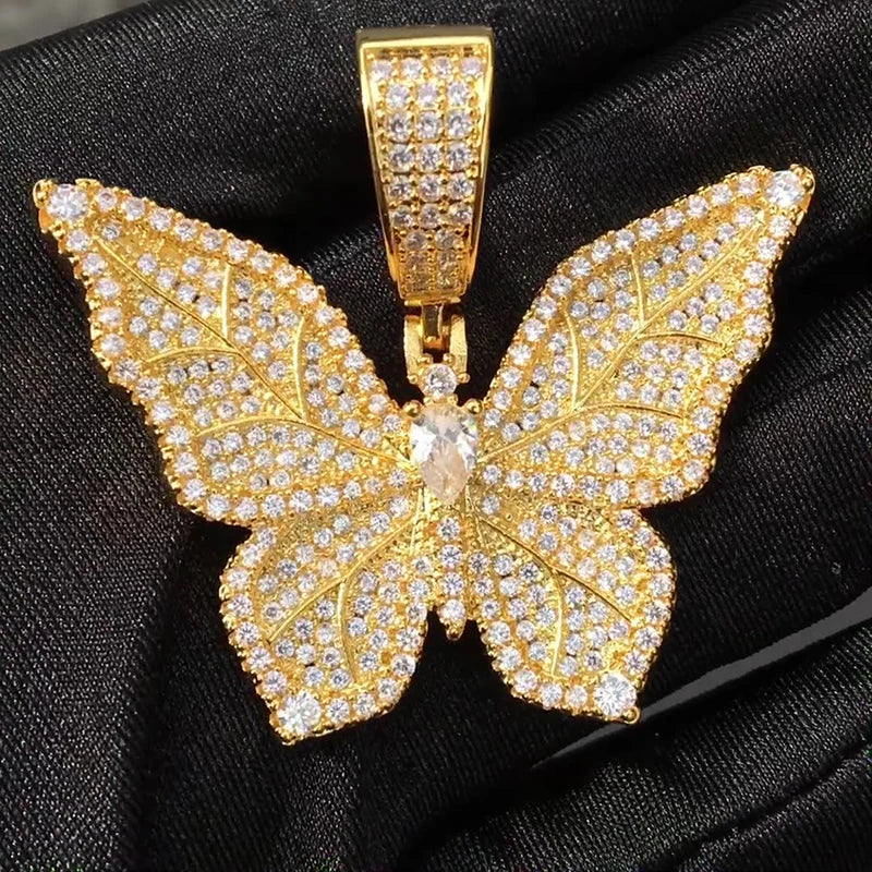 Bling Butterfly Pendant Necklace Full Paved CZ Sparkling Charm Hyperbole Party Y2K Girls Neck Accessories Fashion Jewelry - EUFASHIONBAGS