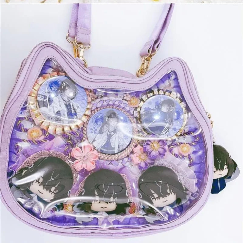 Aesthetic Transparent White Shoulder Bag Women Sweet Cat Handbag Ita Bag Ladies Lolita Mini Backpack Itabag