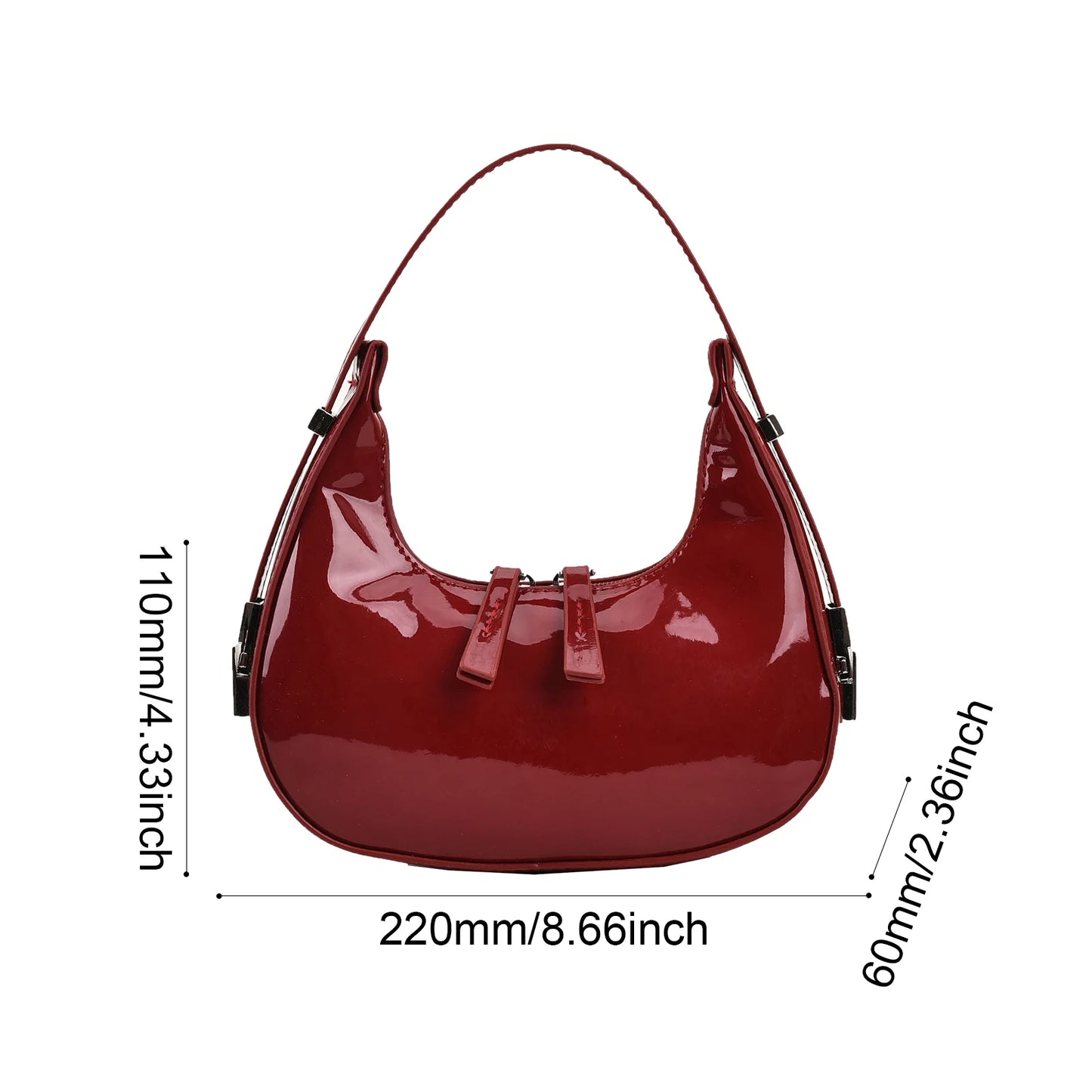 Half Moon Bag Vintage PU Leather Small Shoulder Bag for Women Girls Hobo Handbag Luxury Retro Red Ladies Armpit Purses Totes - EUFASHIONBAGS