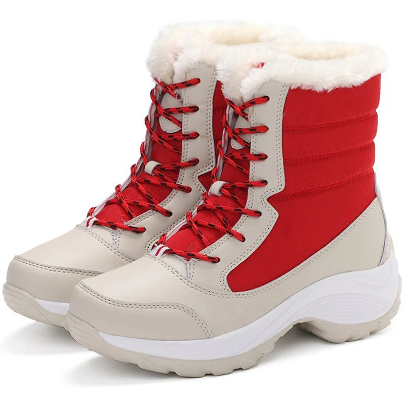 Women's Winter Boots Mix Color Snow Boots For Women Heels Winter Shoes Fur Botas Mujer Ankle Boots Platform Shoes Women Footwear