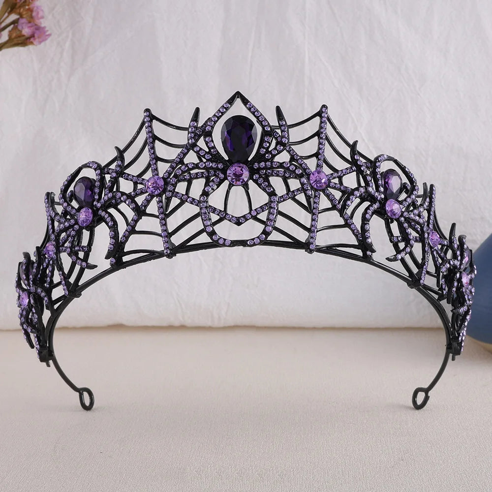 Trendy Halloween Spider Crystal Bridal Tiara Halo Crown Baroque Rhinestone Pageant Diadem Bride Headband Wedding Hair Accessory - EUFASHIONBAGS