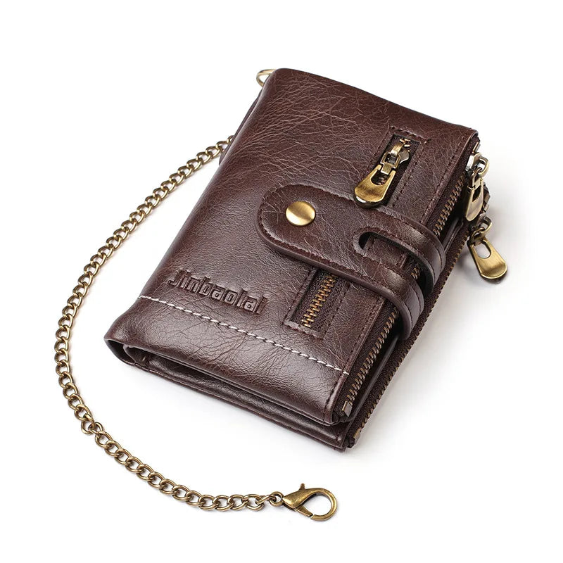 Men's Wallets New PU Leather Zipper Pocket Multifunctional Anti Theft Chain Credit Card Holder Coin Storage Bag Retro Wallet