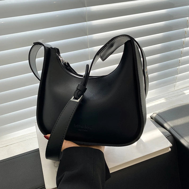 Small Designer Women's Black Bag Simple Retro Crossbody Bags Luxury Pu Leather Female Handbags Pure Color Bucket Shoulder Bag - EUFASHIONBAGS