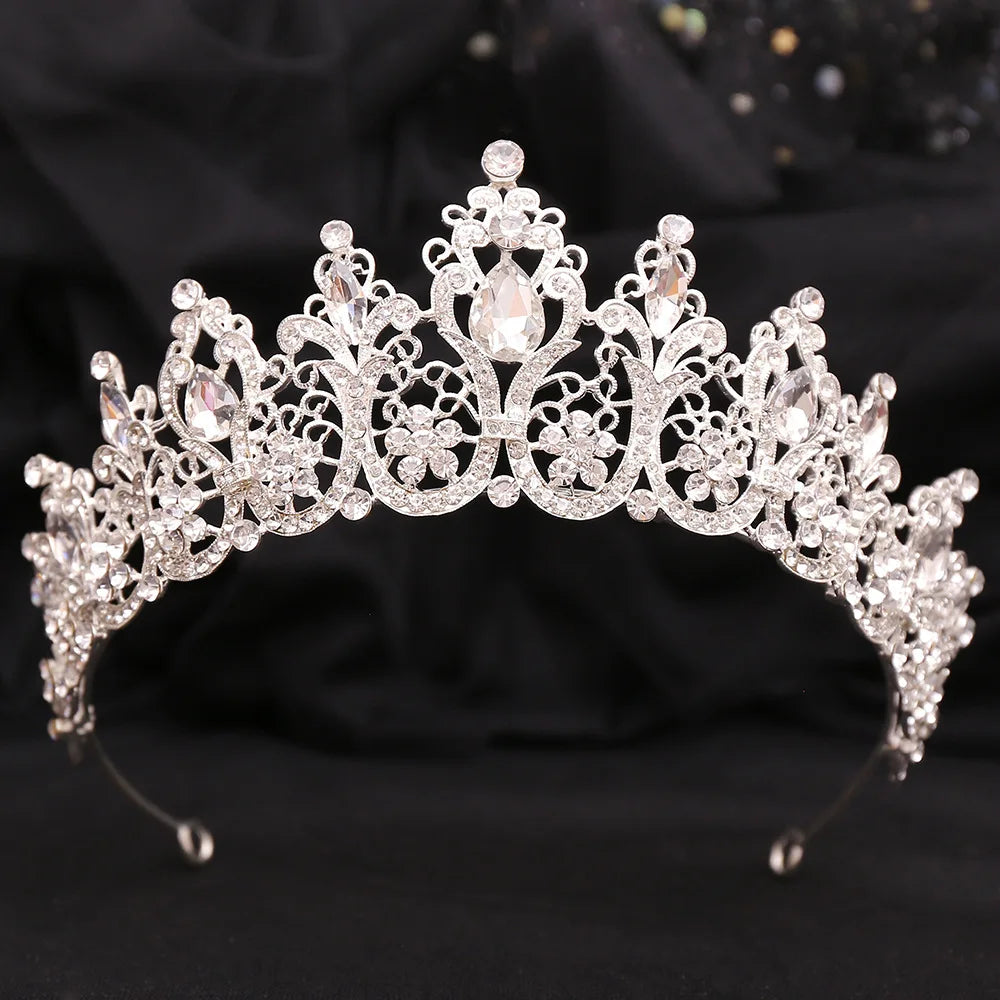 Luxury AB Color Crystal Leaf Bride Queen Crown Princess Headwear Rhinestone Diadem Wedding Hair Jewelry Bridal Tiaras Headpieces - EUFASHIONBAGS