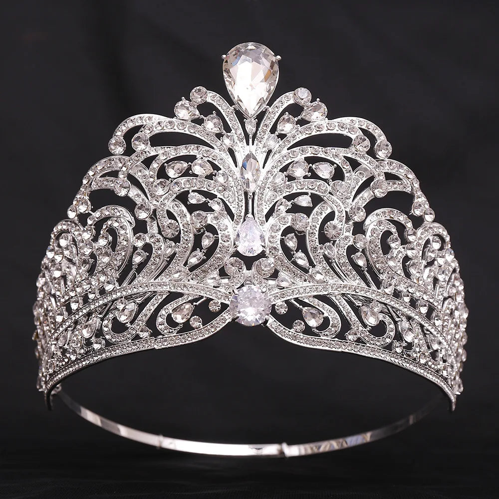 European Miss Universe Crystal Wedding Crowns Cubic Zircon Large Round Queen Rhinestone Tiaras Party Stage Show Hair Accessories - EUFASHIONBAGS