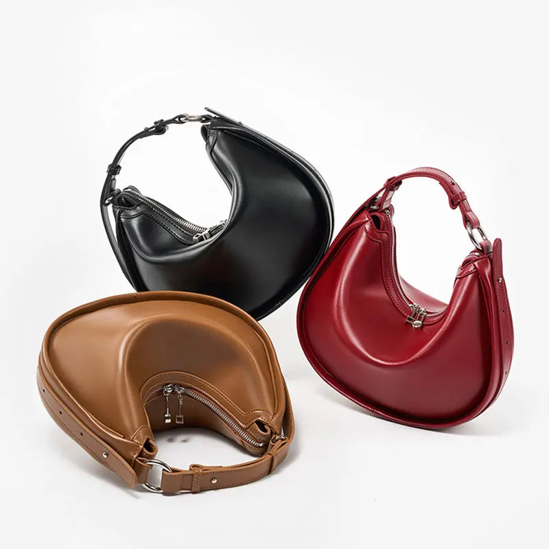 Luxury Design Women Bag New Multifunctional Genuine Leather Women's Shoulder Bag High Quality Cowhide Half Moon Handbags