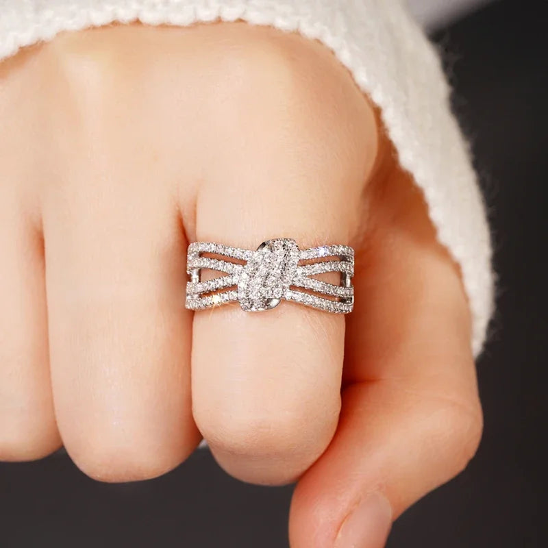 Romantic Knot Shape Rings for Lady with Brilliant Cubic Zirconia Gorgeous Exquisite Engagement Jewelry Delicate Accessory - EUFASHIONBAGS