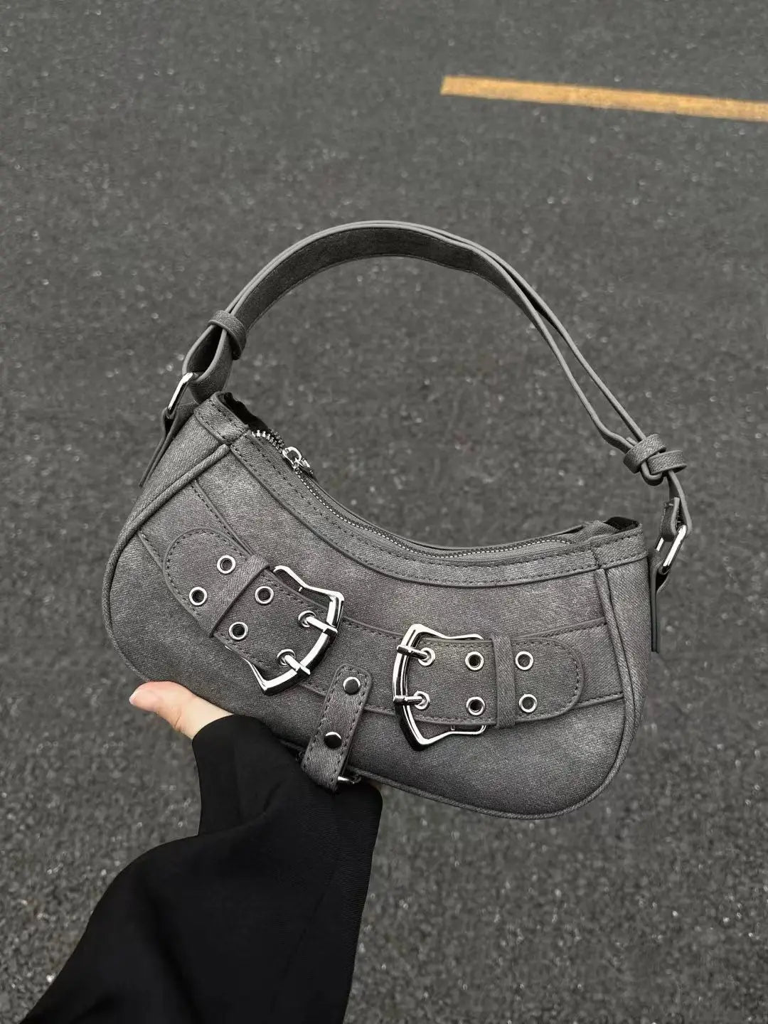 Sweet Cool Denim Grey Shoulder Bag Women Y2k Grunge Hot Girls Casual Handbag Vintage Versatile Bag