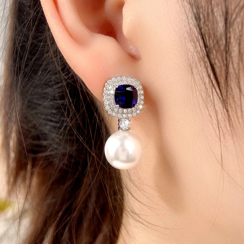 Fashion Bride Simulated Pearl Dangle Earrings Aesthetic Sparkling Cubic Zirconia Earrings Luxury Women Jewelry for Party