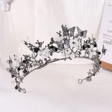 Cargar imagen en el visor de la galería, Black Bridal Crown Baroque Pearl Rhinestone Crowns Tiara Butterfly Hairband Wedding Hair Accessories Princess Crown Bride Tiaras