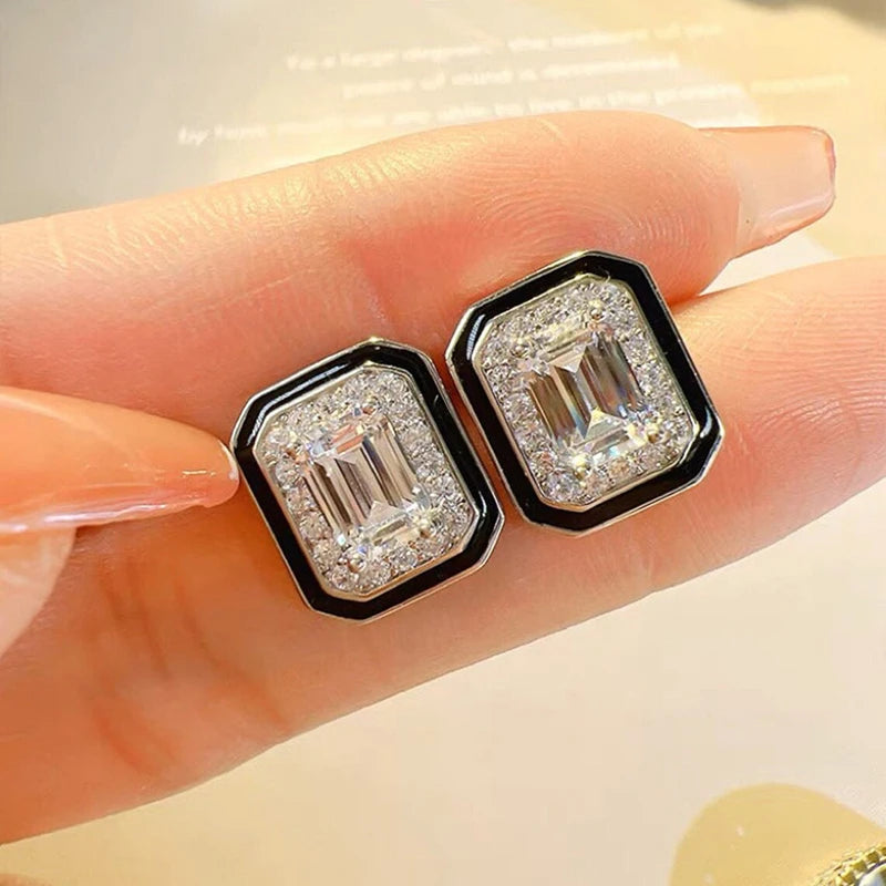 Fashion Female Daily Stud Earrings Geometric Zirconia Crystal Stone Jewelry for Women Modern Style Accessories