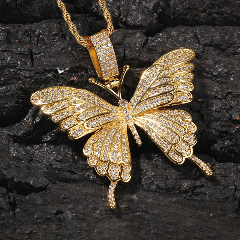 Gorgeous Butterfly Pendant Necklace for Women/Men Big Animal Charm CZ Hip Hop Style Neck Accessories Unisex Boys Jewelry - EUFASHIONBAGS