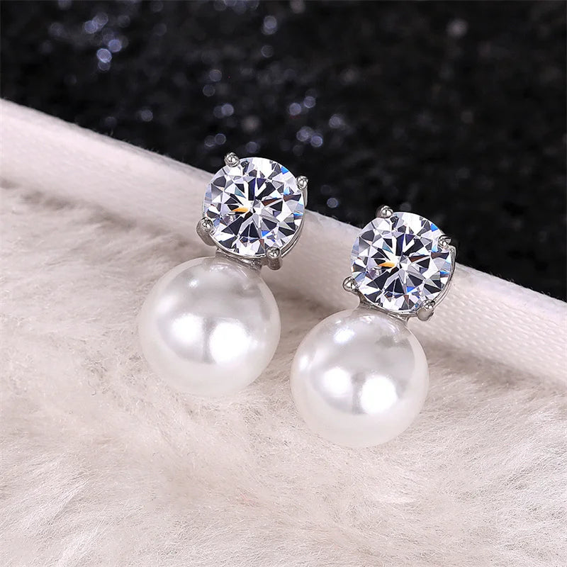 Dainty Women Imitation Pearl Stud Earrings Silver Color Eternity Wedding Earrings Daily Wear Temperament Elegant Jewelry