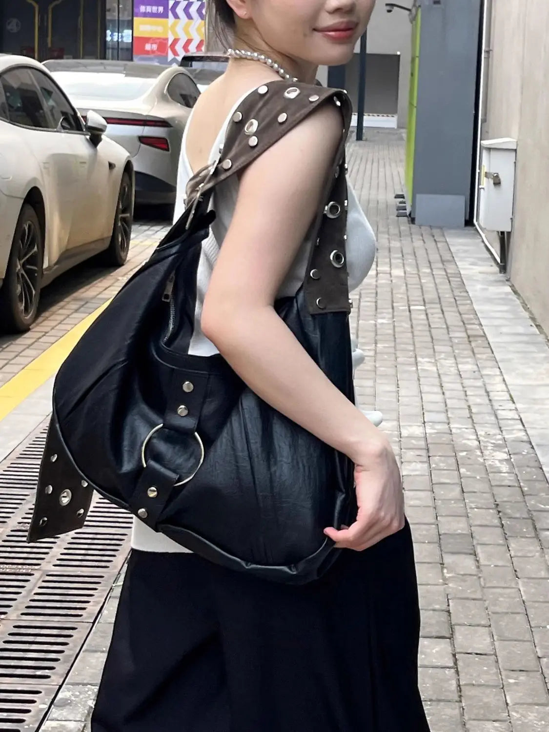 High Street Black Shoulder Bags Purse Women Retro Pu Leather Soft Large Handbag Ladies Vintage Y2k Bags