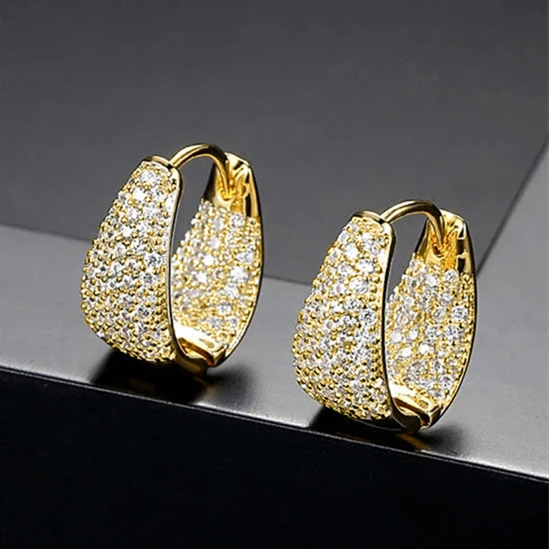 Chunky Hoop Earrings for Women Gold Color Luxury Cubic Zirconia Circle Earrings Temperament Female Jewelry New - EUFASHIONBAGS