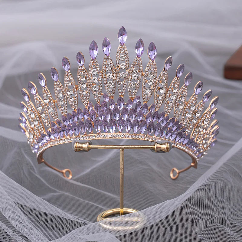 Quality Pageant Pink Bridal Crown Headdress Royal Queen Large Water Drop Crystal Tiaras Diadem Wedding Hair Jewelry Accessories - EUFASHIONBAGS