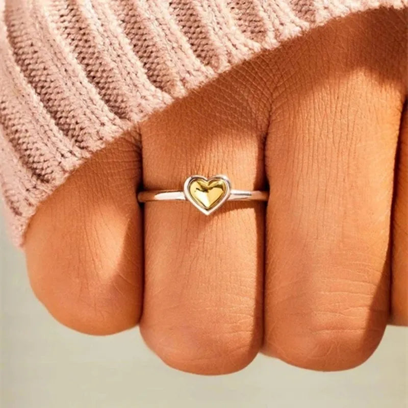 Heart Rings for Women Metal Two Tone Love Rings Eternity Wedding Band Accessories Modern Fashion Female Jewelry Dropship