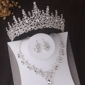 Silver Color Crystal Bridal Jewelry Sets Rhinestone Tiaras Crown Necklace Earrings bj16 - www.eufashionbags.com