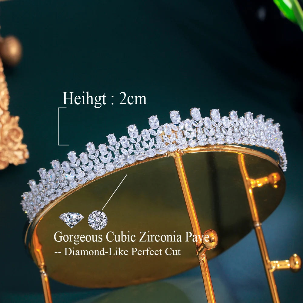 Shiny Cubic Zirconia Flower Leaf Shape ELegant Luxury Headpiece Bridal Tiara Crown for Wedding Hair Accessories - EUFASHIONBAGS