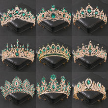 Cargar imagen en el visor de la galería, Baroque Green Crystal Tiaras And Crowns Rhinestone Prom Bridal Wedding Hair Accessories Jewelry Crown Tiara For Women Bride Gift