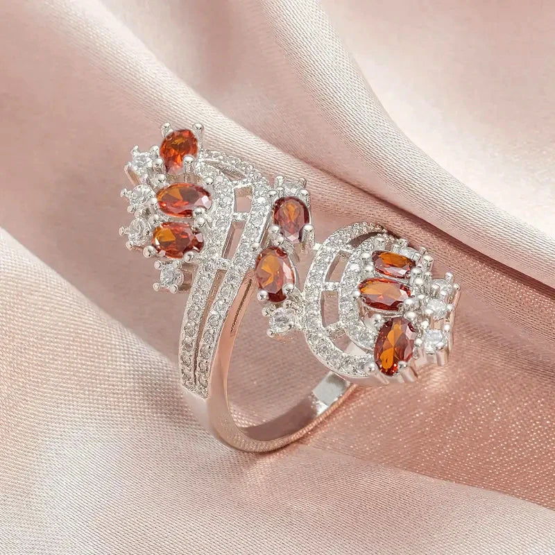 Gorgeous Women Rings White/Garnet/Purple/Blue Cubic Zirconia Aesthetic Bridal Rings for Wedding Party Jewelry - EUFASHIONBAGS